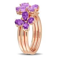 Julianna B Rose Plated Sterling Silver Amethyst & Diamond Floral Ring Set