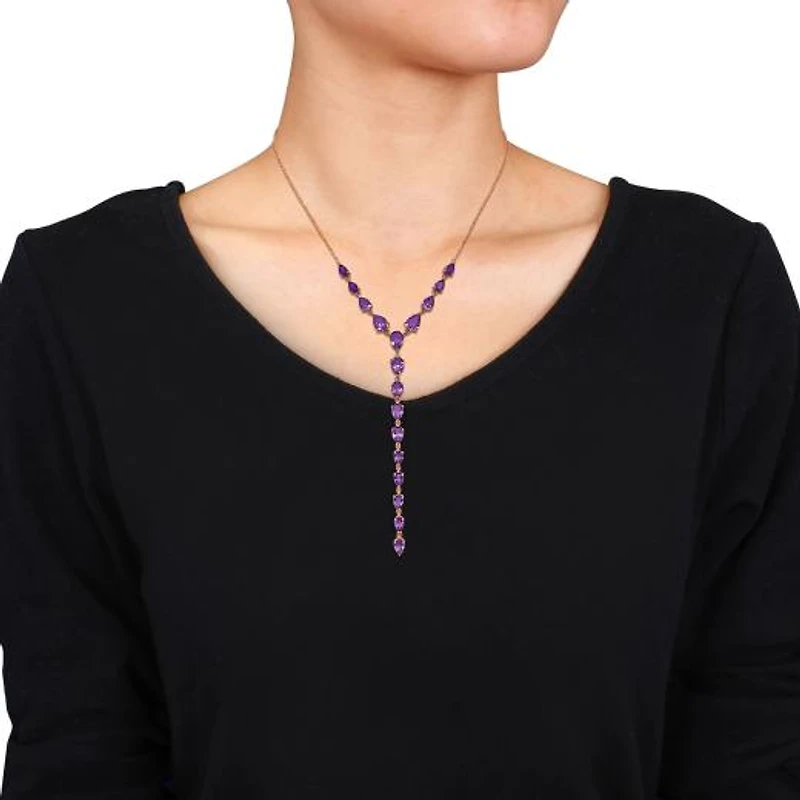 Julianna B Rose Plated Sterling Silver Amethyst 18+2" Lariat Necklace