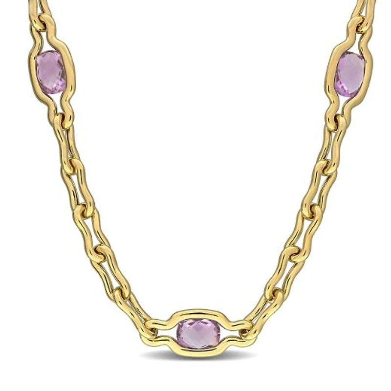 Julianna B Yellow Plated Sterling Silver Amethyst 17" Station Link Necklace