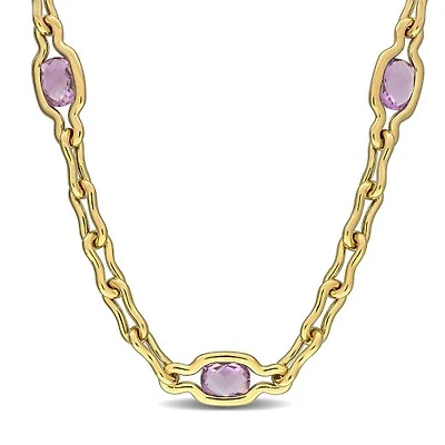 Julianna B Yellow Plated Sterling Silver Amethyst 17" Station Link Necklace