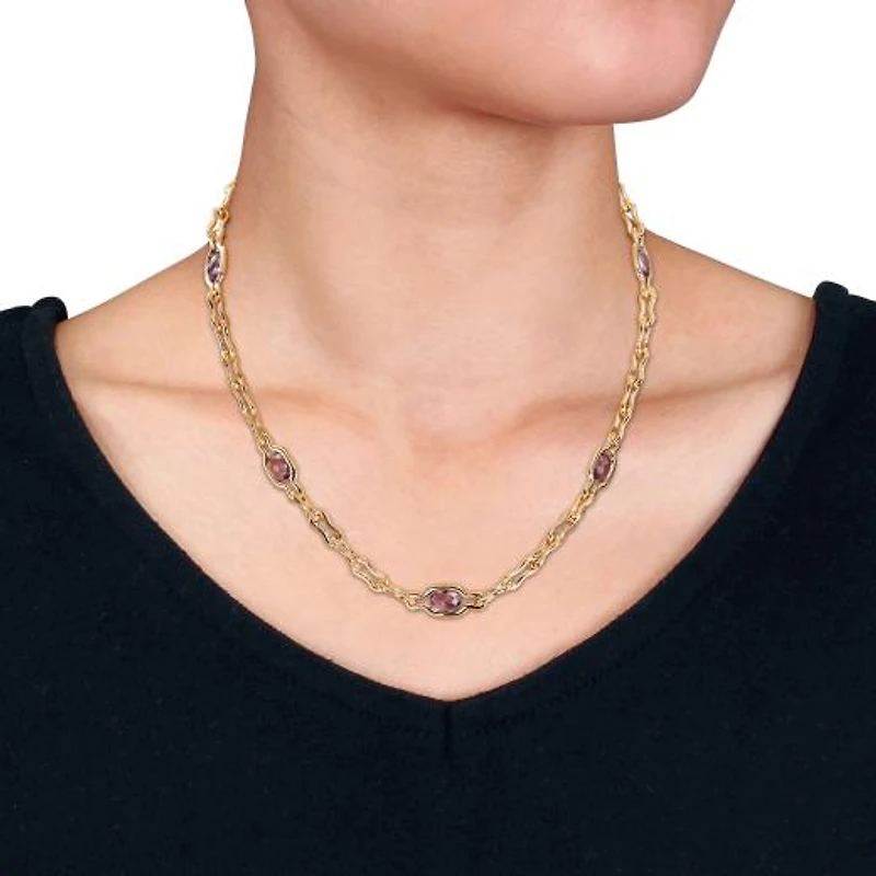 Julianna B Yellow Plated Sterling Silver Amethyst 17" Station Link Necklace