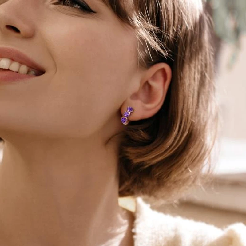 Julianna B Rose Plated Sterling Silver Amethyst Triple Heart Hoop Earrings