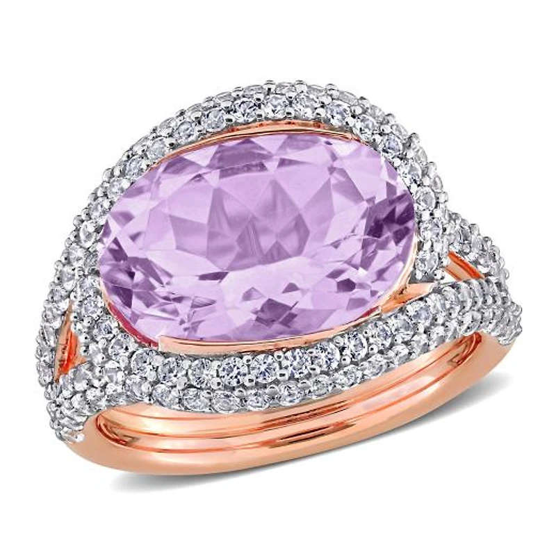 Julianna B Rose Plated Sterling Silver Amethyst & Created White Sapphire Ring
