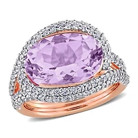 Julianna B Rose Plated Sterling Silver Amethyst & Created White Sapphire Ring