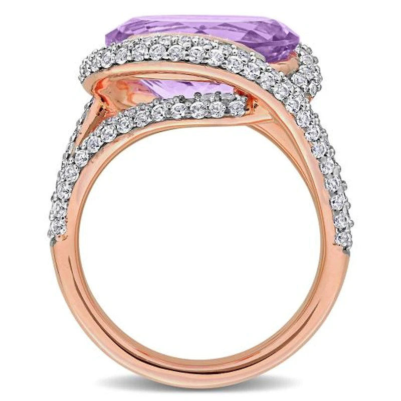 Julianna B Rose Plated Sterling Silver Amethyst & Created White Sapphire Ring