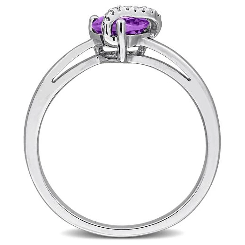 Julianna B Sterling Silver Amethyst and Diamond Accent Wrap Heart Ring