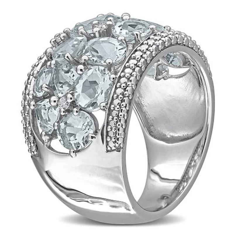 Julianna B Sterling Silver Aquamarine and Diamond Accent Wide Ring