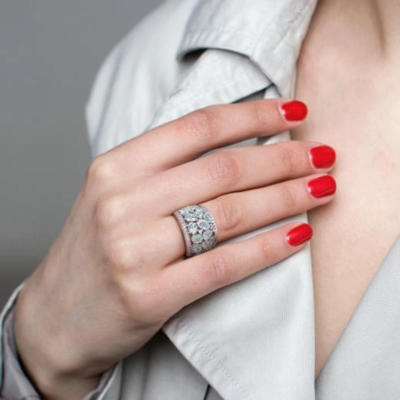 Julianna B Sterling Silver Aquamarine and Diamond Accent Wide Ring