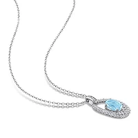 Julianna B Sterling Silver Sky Blue Topaz and White Topaz Oval 18" Necklace