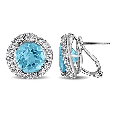 Julianna B Sterling Silver Sky Blue Topaz and White Topaz Halo Earrings