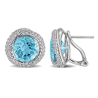Julianna B Sterling Silver Sky Blue Topaz and White Topaz Halo Earrings