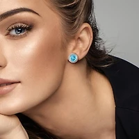 Julianna B Sterling Silver Sky Blue Topaz and White Topaz Halo Earrings