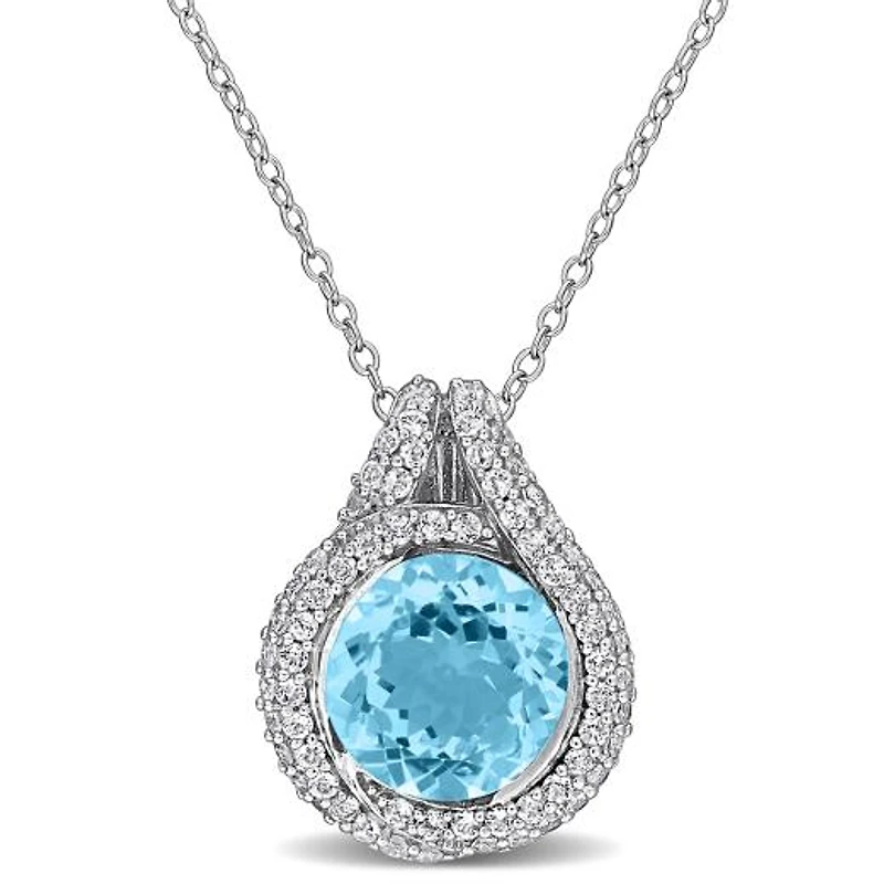 Julianna B Sterling Silver Sky Blue Topaz and White Topaz 17" Halo Pendant