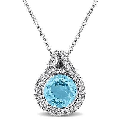 Julianna B Sterling Silver Sky Blue Topaz and White Topaz 17" Halo Pendant