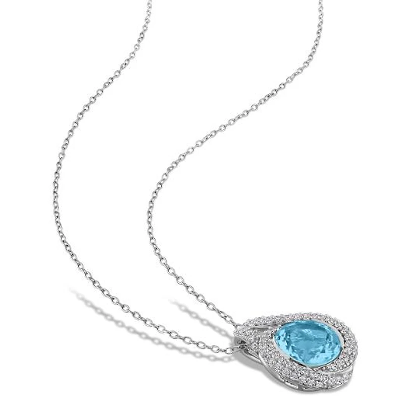 Julianna B Sterling Silver Sky Blue Topaz and White Topaz 17" Halo Pendant