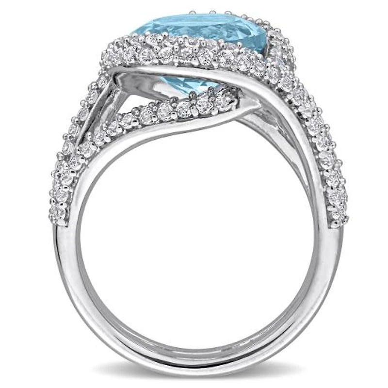 Julianna B Sterling Silver Sky Blue Topaz and White Crossover Ring