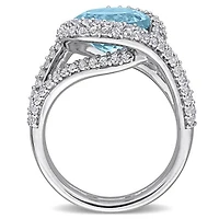 Julianna B Sterling Silver Sky Blue Topaz and White Crossover Ring