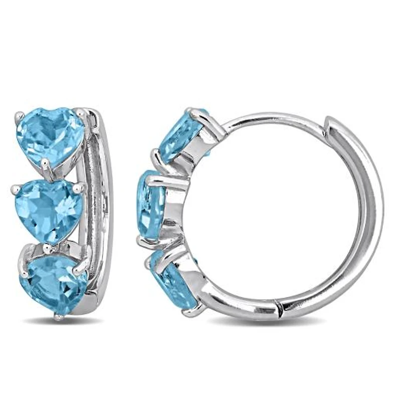 Julianna B Sterling Silver Heart Shaped Sky Blue Topaz Huggie Hoop Earrings