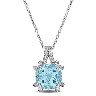 Julianna B Sterling Silver Sky Blue Topaz and White Topaz 18" Necklace