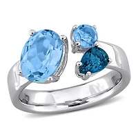 Julianna B Sterling Silver Sky, London & Swiss Blue Topaz 3-Stone Open Ring