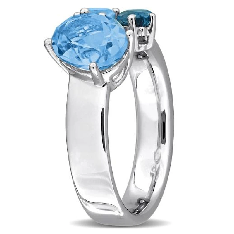 Julianna B Sterling Silver Sky, London & Swiss Blue Topaz 3-Stone Open Ring