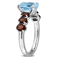 Julianna B Sterling Silver Sky Blue Topaz and Smoky Quartz Ring