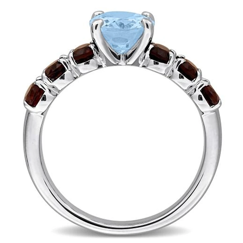 Julianna B Sterling Silver Sky Blue Topaz and Smoky Quartz Ring