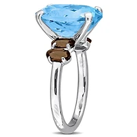 Julianna B Sterling Silver Sky Blue Topaz and Smoky Quartz Ring