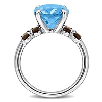 Julianna B Sterling Silver Sky Blue Topaz and Smoky Quartz Ring