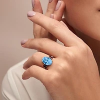 Julianna B Sterling Silver Sky Blue Topaz and Smoky Quartz Ring