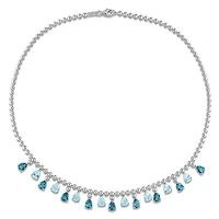 Julianna B Sterling Silver Sky Blue Topaz and London Blue Topaz 17" Necklace