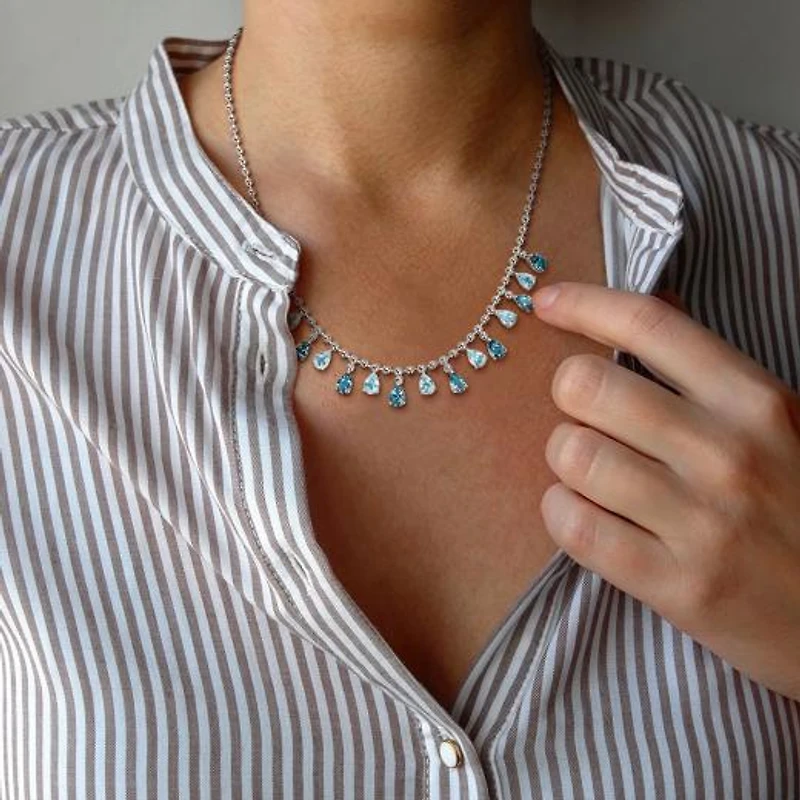 Julianna B Sterling Silver Sky Blue Topaz and London Blue Topaz 17" Necklace