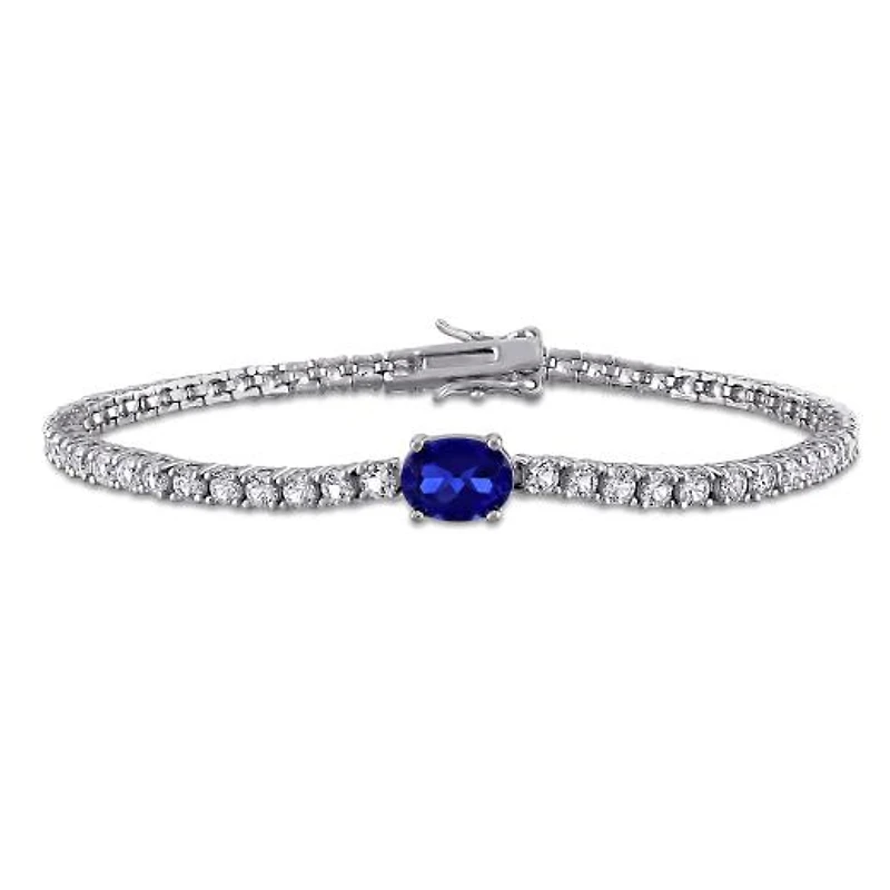 Julianna B Sterling Silver Created Blue & White Sapphire 7.25" Bracelet