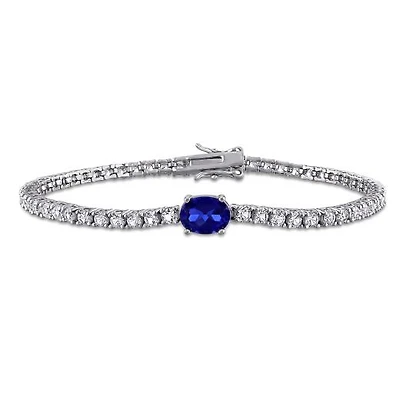 Julianna B Sterling Silver Created Blue & White Sapphire 7.25" Bracelet