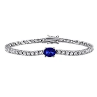 Julianna B Sterling Silver Created Blue & White Sapphire 7.25" Bracelet