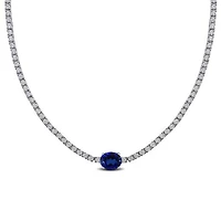 Julianna B Sterling Silver Created Blue & White Sapphire 17" Solitaire Necklace