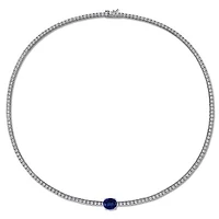Julianna B Sterling Silver Created Blue & White Sapphire 17" Solitaire Necklace