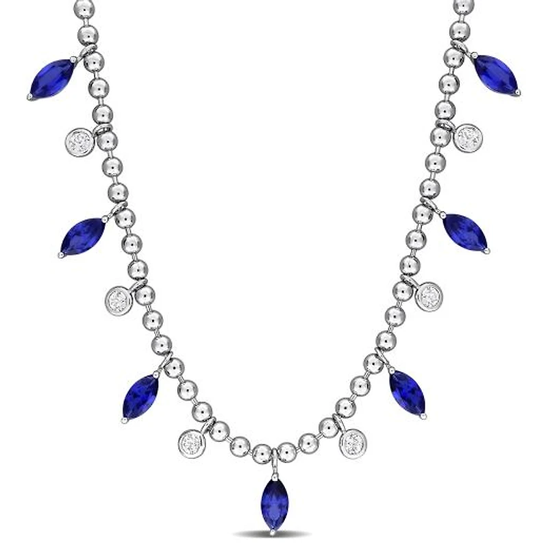 Julianna B Sterling Silver Created Blue and White Sapphire 17" Bead Necklace
