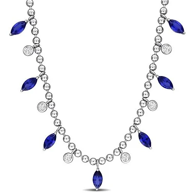 Julianna B Sterling Silver Created Blue and White Sapphire 17" Bead Necklace