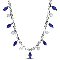 Julianna B Sterling Silver Created Blue and White Sapphire 17" Bead Necklace