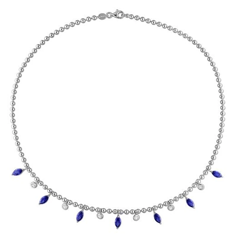 Julianna B Sterling Silver Created Blue and White Sapphire 17" Bead Necklace