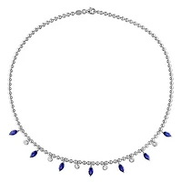 Julianna B Sterling Silver Created Blue and White Sapphire 17" Bead Necklace