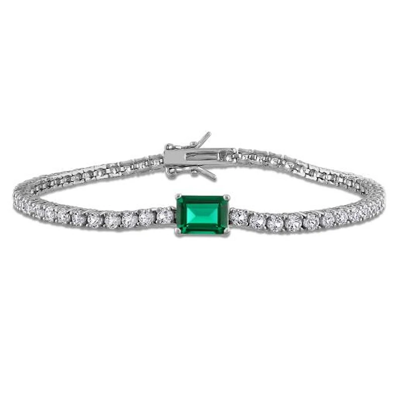 Julianna B Sterling Silver Created Emerald & Created White Sapphire Bracelet
