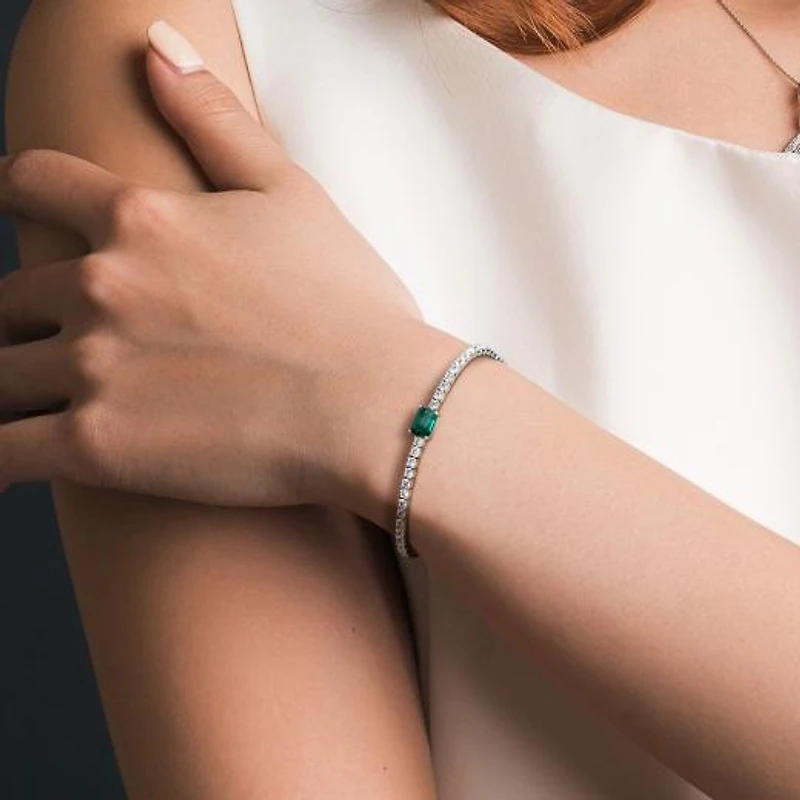 Julianna B Sterling Silver Created Emerald & Created White Sapphire Bracelet