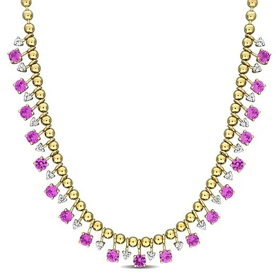 Julianna B Yellow Plated Sterling Silver Created Pink & White Sapphire Necklace