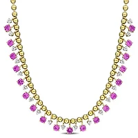 Julianna B Yellow Plated Sterling Silver Created Pink & White Sapphire Necklace