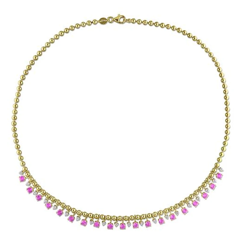 Julianna B Yellow Plated Sterling Silver Created Pink & White Sapphire Necklace