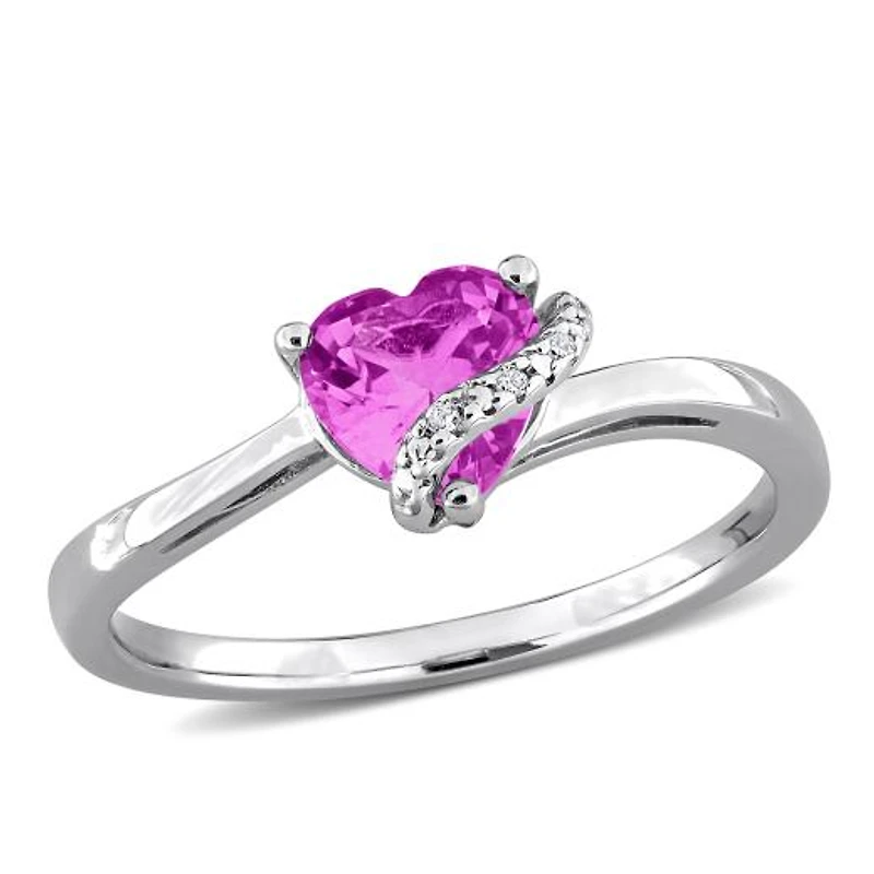 Julianna B Sterling Silver Created Pink Sapphire and Diamond Accent Wrap Ring