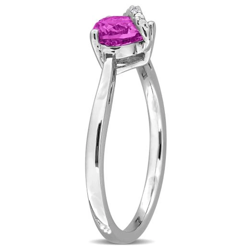 Julianna B Sterling Silver Created Pink Sapphire and Diamond Accent Wrap Ring