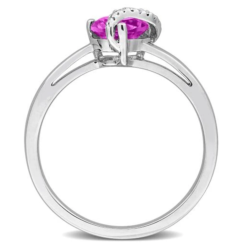 Julianna B Sterling Silver Created Pink Sapphire and Diamond Accent Wrap Ring